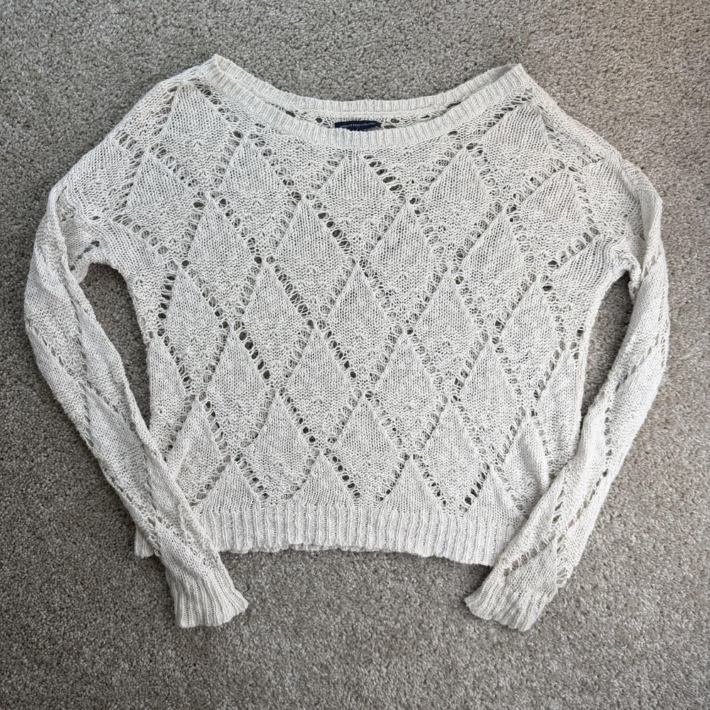 American Eagle Outfitters Sweater Womens Small White Open-Knit Boat Pullover